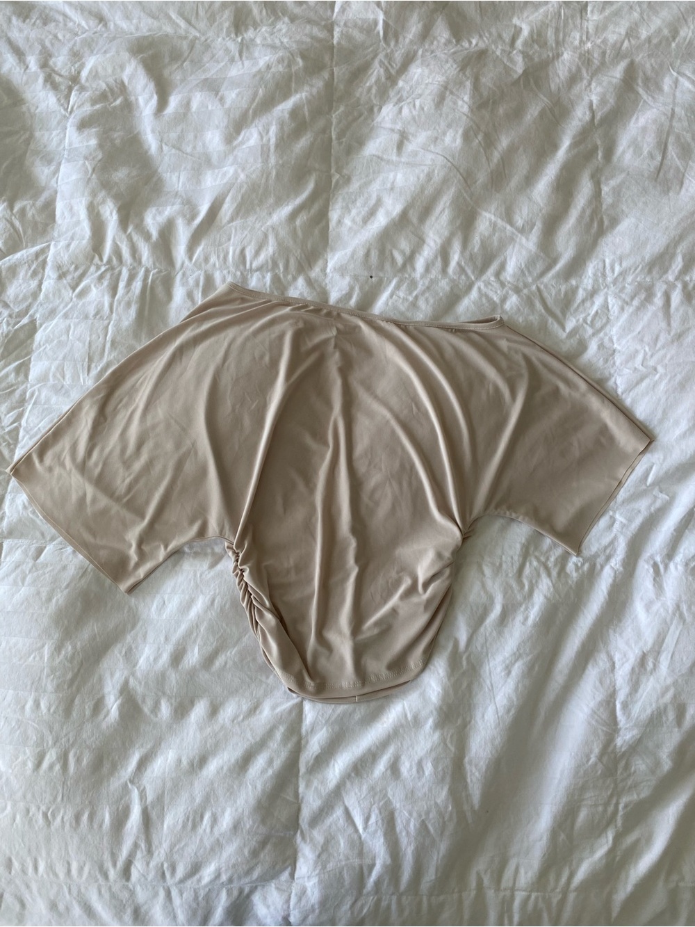 Taupe Off Shoulder Ruched Top Batwing Sleeve Minimal